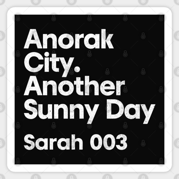 Sarah 003 - Anorak City - Minimalist Fan Design Sticker by saudade